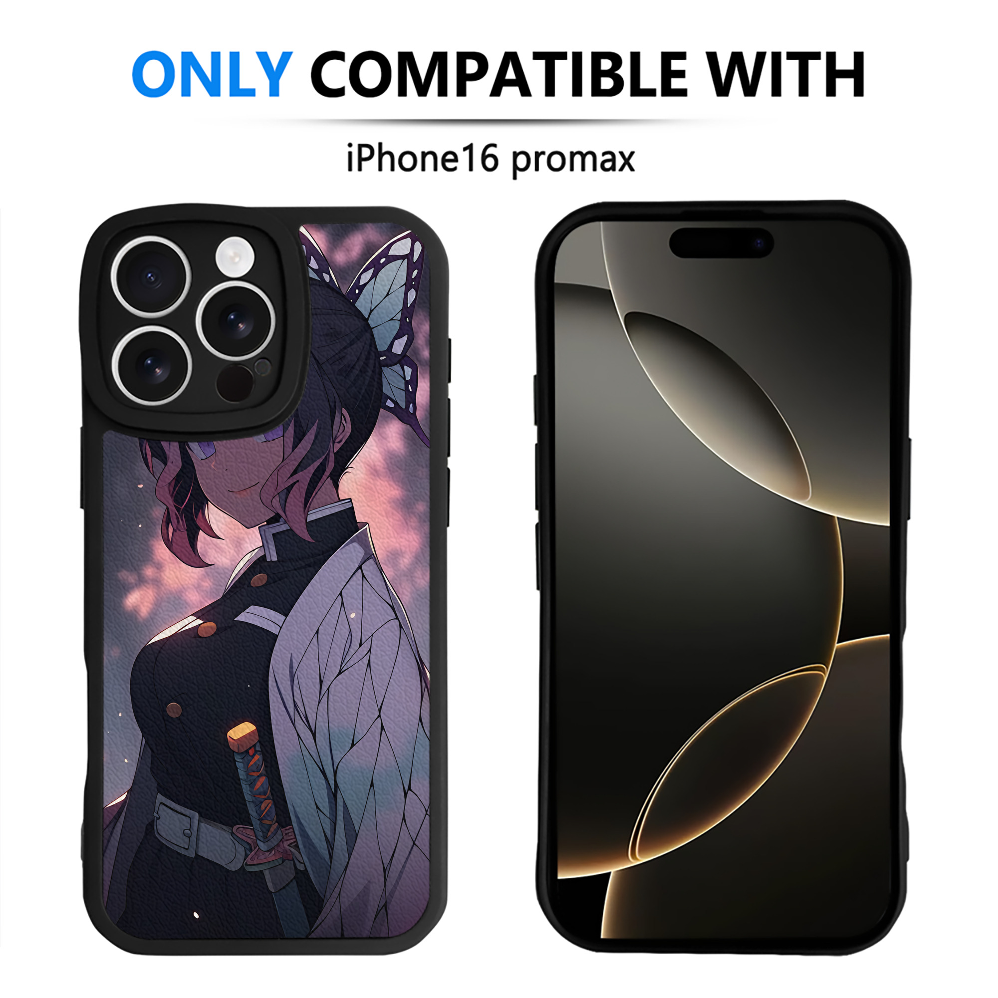 （画像用） 鬼滅の刃（きめつのやいば）蟲柱-胡蝶 しのぶ／こちょう しのぶ Kochou Shinobu 【iPhone 16シリーズ対応】シリコンスマホケース（レザー調） 材質：シリコン